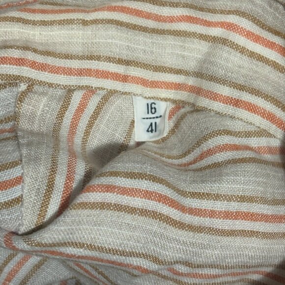 Kiton Mens Tan Striped 100% Linen Button Down Shirt Size 41 - Picture 8 of 10